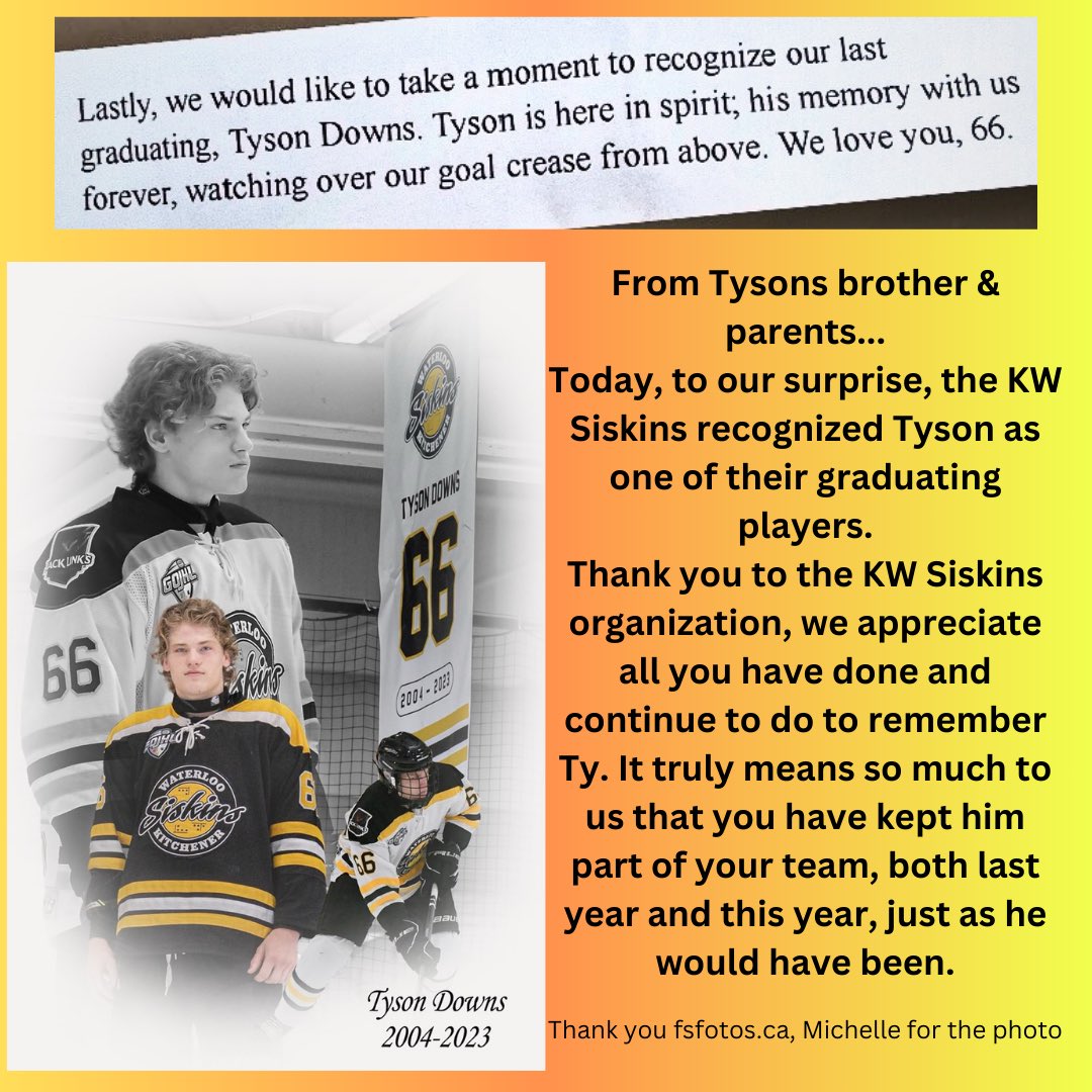 Truly believe Ty was there that night. 50/50 announced the amount as $266 then corrected to $226. There is an undeniable meaning to the numbers 2, 26 &amp; 66 when it comes to Ty. BEST OF LUCK IN PLAYOFFS KW SISKINS!!!