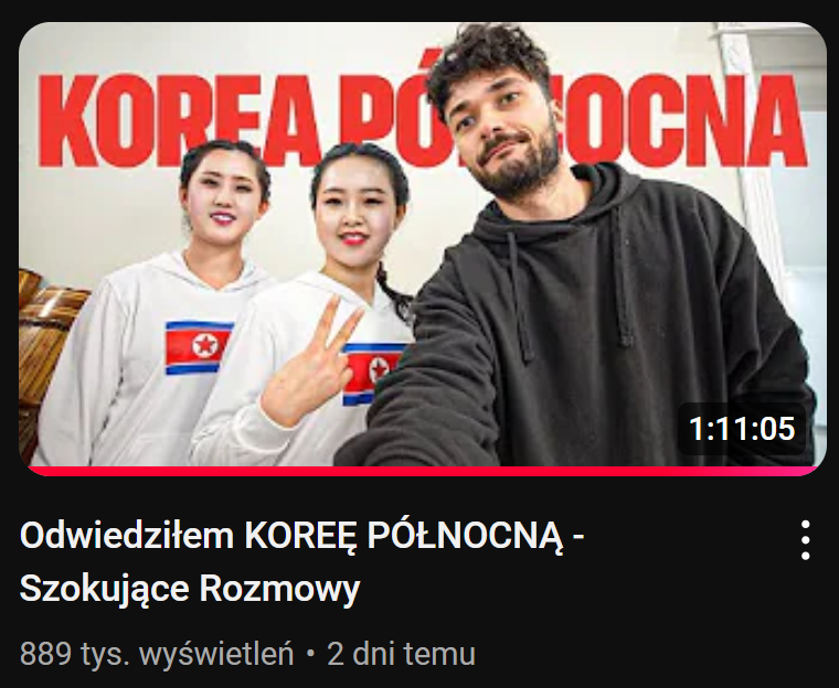 Dopiero dziś nadrobiłem film OjWojtka z Korei Północnej i... warto obejrzeć 👏 Przyjemne tempo i fajne rozkminy. Oczywiście pomijając samą lokalizację i zorganizowane przedstawienia, które momentami są przerażające.