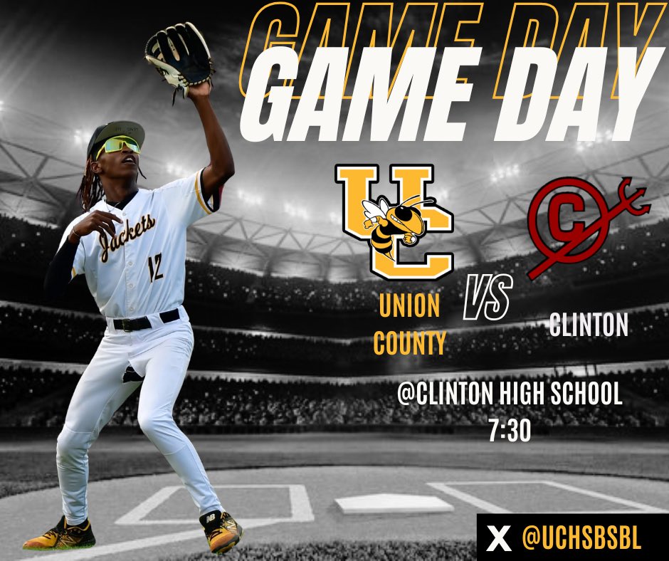 Union County Baseball (@uchsbsbl) on Twitter photo GAME DAY!!! We will travel to <a href="/ClintonBSBL/">Clinton Baseball</a> today and play a JV/Varsity DH. JV game will start at 5:30 and Varsity at 7:30! Come out and support the Jackets tonight. 🐝⚾️ GAME DAY!!! We will travel to <a href="/ClintonBSBL/">Clinton Baseball</a> today and play a JV/Varsity DH. JV game will start at 5:30 and Varsity at 7:30! Come out and support the Jackets tonight. 🐝⚾️