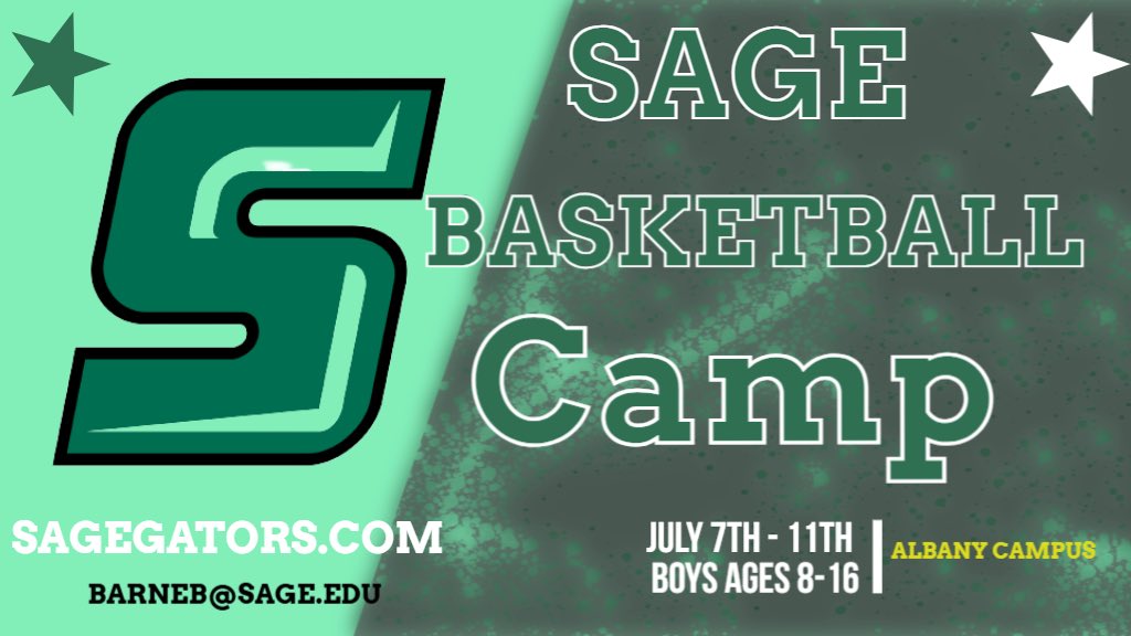 We hope you can join us this summer for a great week of basketball.  Registration is open at sagegators.com/camps/index for our summer camp week of July 7th-11th.  Sage Nation, please share this message to help spread the word.  See you at camp!