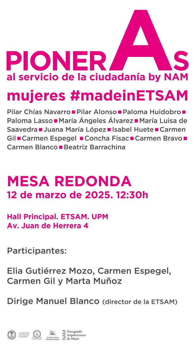 ¡Mañana en la <a href="/ETSAMadrid/">ETSAM</a> !
#nam #arquitectas #miradassituadas #investigación