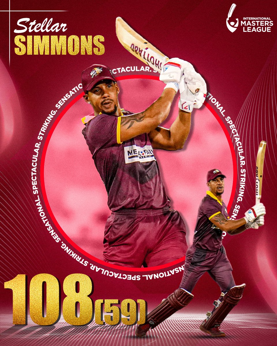 INTERNATIONAL MASTERS LEAGUE (@imlt20official) on Twitter photo Century โ
Impact โ
Pure Brilliance โ
Lendl Simmons crafts a stunning 108(59), setting the stage on fire with his masterful innings! ๐ฅ
Watch the action LIVE NOW โก on <a href="/JioHotstar/">JioHotstar</a>, <a href="/Colors_Cineplex/">Colors Cineplex</a> & <a href="/CCSuperhits/">Colors Cineplex Superhits</a>!
#IMLT20 #TheBaapsOfCricket #IMLonJioHotstar #IMLonCineplex Century โ
Impact โ
Pure Brilliance โ
Lendl Simmons crafts a stunning 108(59), setting the stage on fire with his masterful innings! ๐ฅ
Watch the action LIVE NOW โก on <a href="/JioHotstar/">JioHotstar</a>, <a href="/Colors_Cineplex/">Colors Cineplex</a> & <a href="/CCSuperhits/">Colors Cineplex Superhits</a>!
#IMLT20 #TheBaapsOfCricket #IMLonJioHotstar #IMLonCineplex
