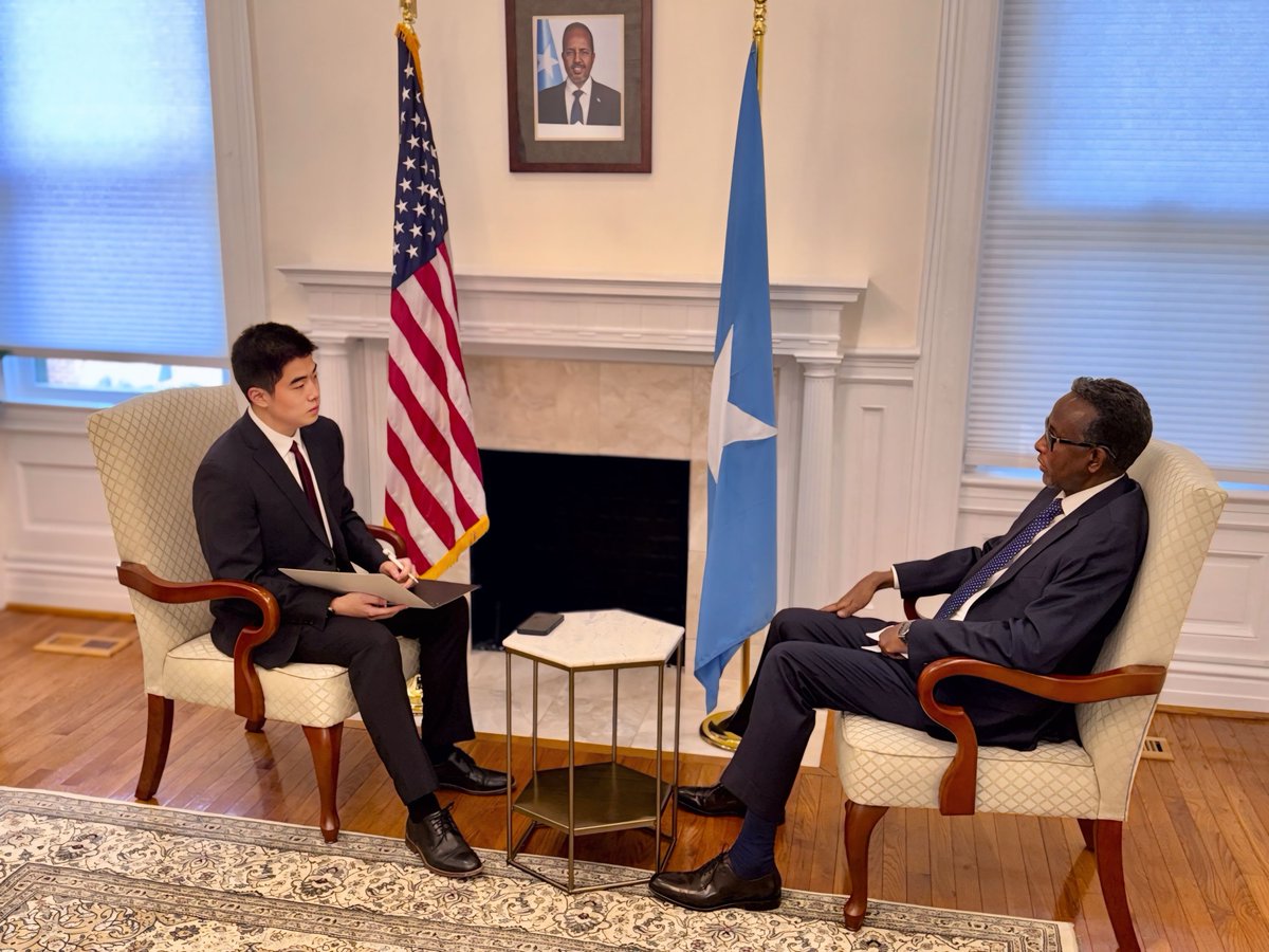 Embassy of Somalia in USA (@somaliainusa) on Twitter photo Ambassador <a href="/DahirHasan/">Dahir Hassan</a> sat down with Georgetown Journal of International Affairs (GJIA) for discussions about the latest developments in Somalia. It covered Somalia’s non-permanent UNSC seat, the Horn of Africa, WTO accession, Somalia-US relations, and the Ankara Declaration. Ambassador <a href="/DahirHasan/">Dahir Hassan</a> sat down with Georgetown Journal of International Affairs (GJIA) for discussions about the latest developments in Somalia. It covered Somalia’s non-permanent UNSC seat, the Horn of Africa, WTO accession, Somalia-US relations, and the Ankara Declaration.