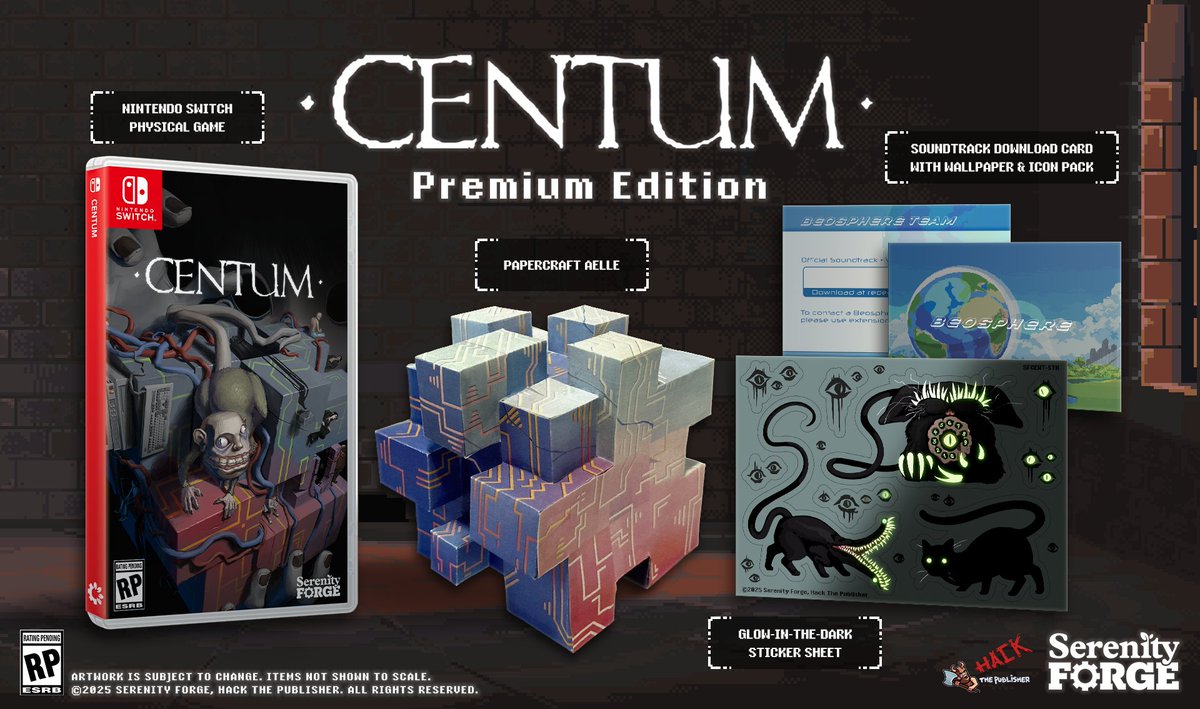 SerenityForge's tweet image. Centum is out NOW on PC, Nintendo Switch, Xbox, and PlayStation 🖤

We’re thrilled to also reveal Centum’s Physical Edition, which comes bundled with special goodies like a papercraft aelle, glow-in-the-dark sticker sheet, and a digital download card 🐀

serenityforge.com/games/centum