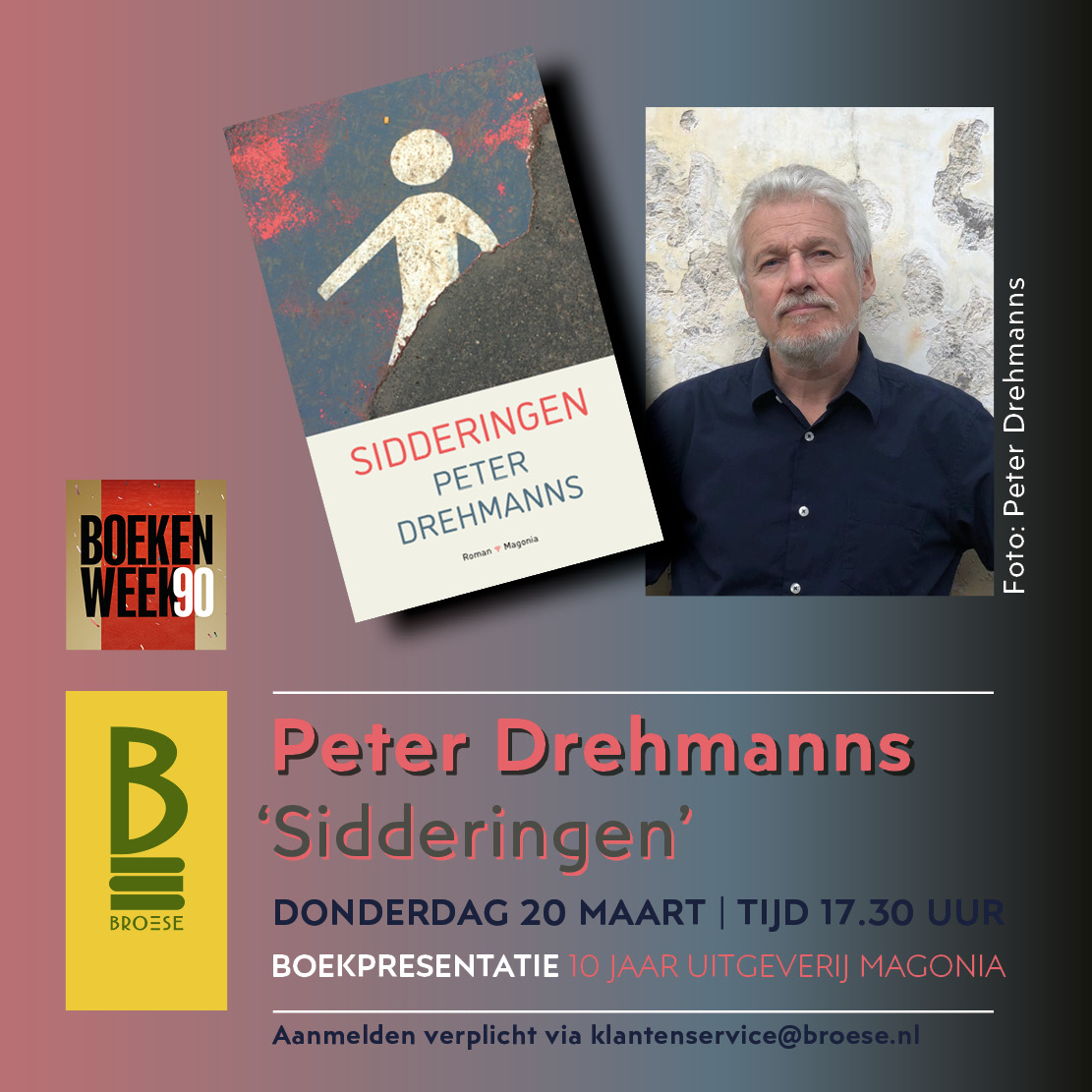 Donderdag 20 maart wordt een speciale dag! Auteur Peter Drehmanns presenteert zijn recente roman ‘Sidderingen’ en Uitgeverij Magonia bestaat 10 jaar! Dit jubileumjaar moet gevierd worden! Wilt u de feestvreugde niet missen, meld u dan aan:
broese.nl/agenda/boekenw…