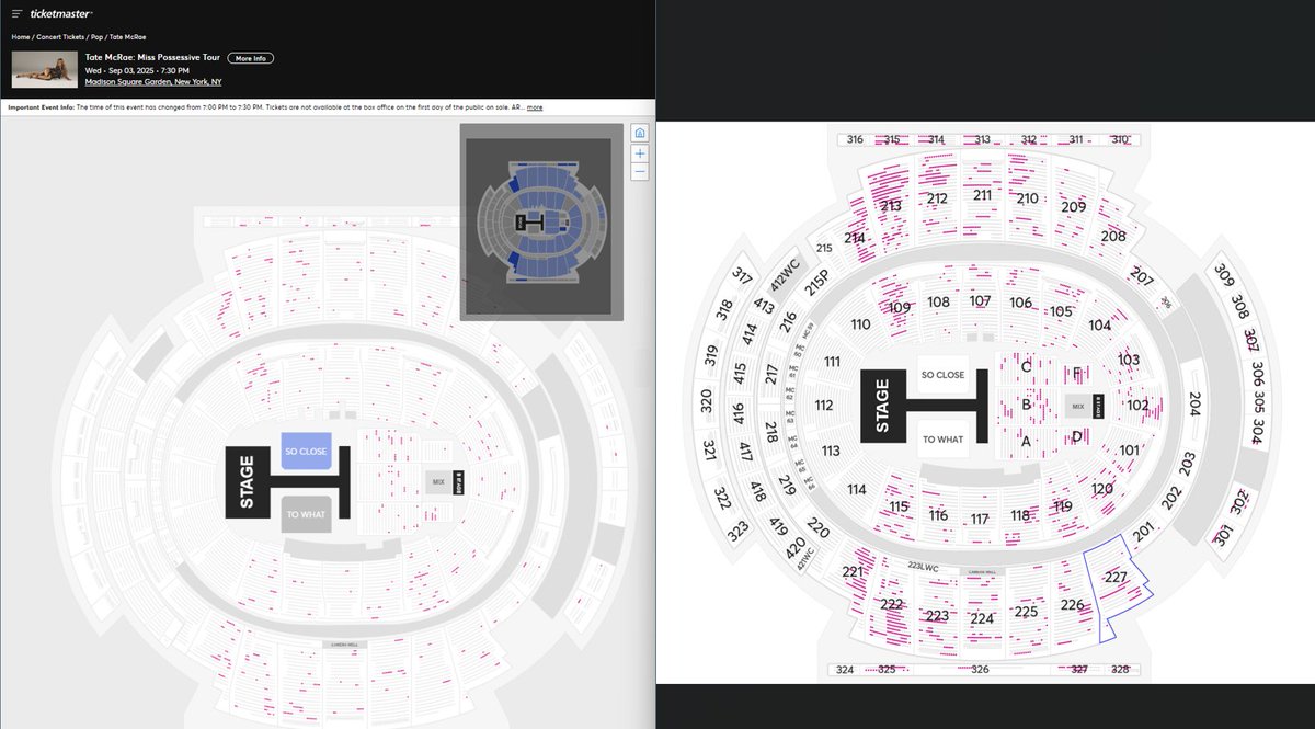 TicketCaper (@ticketcaper) on Twitter photo <a href="/Ticket_Help2022/">TICKETSHELP1</a> needs to look into <a href="/Ticketmaster/">Ticketmaster</a> latest scam (See Photo)
We know TateMcRae & other artists were heavily targeted by bots & discord
Now it appears if TM is only broadcasting limited resale inventory. On left, Tm.com on right, actual inventory <a href="/Ticket_Help2022/">TICKETSHELP1</a> needs to look into <a href="/Ticketmaster/">Ticketmaster</a> latest scam (See Photo)
We know TateMcRae & other artists were heavily targeted by bots & discord
Now it appears if TM is only broadcasting limited resale inventory. On left, Tm.com on right, actual inventory
