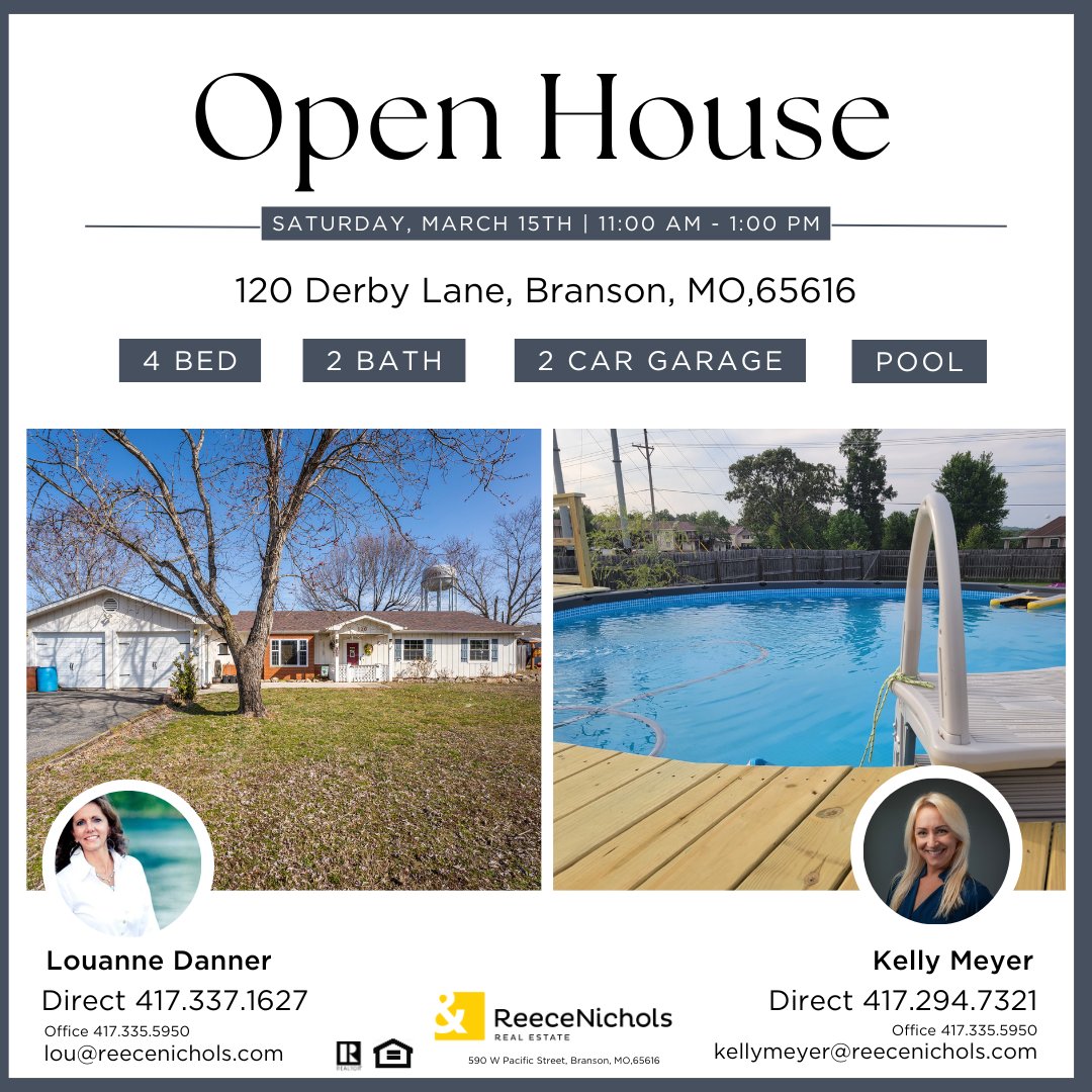 Open House this weekend!
Saturday 15th March 11-1pm.
This is a 4-bedroom 2 bath home smack dab in the center of Branson, MO. Priced at $287,000 this home is priced to move. Come see it today and you will be happy that you did!