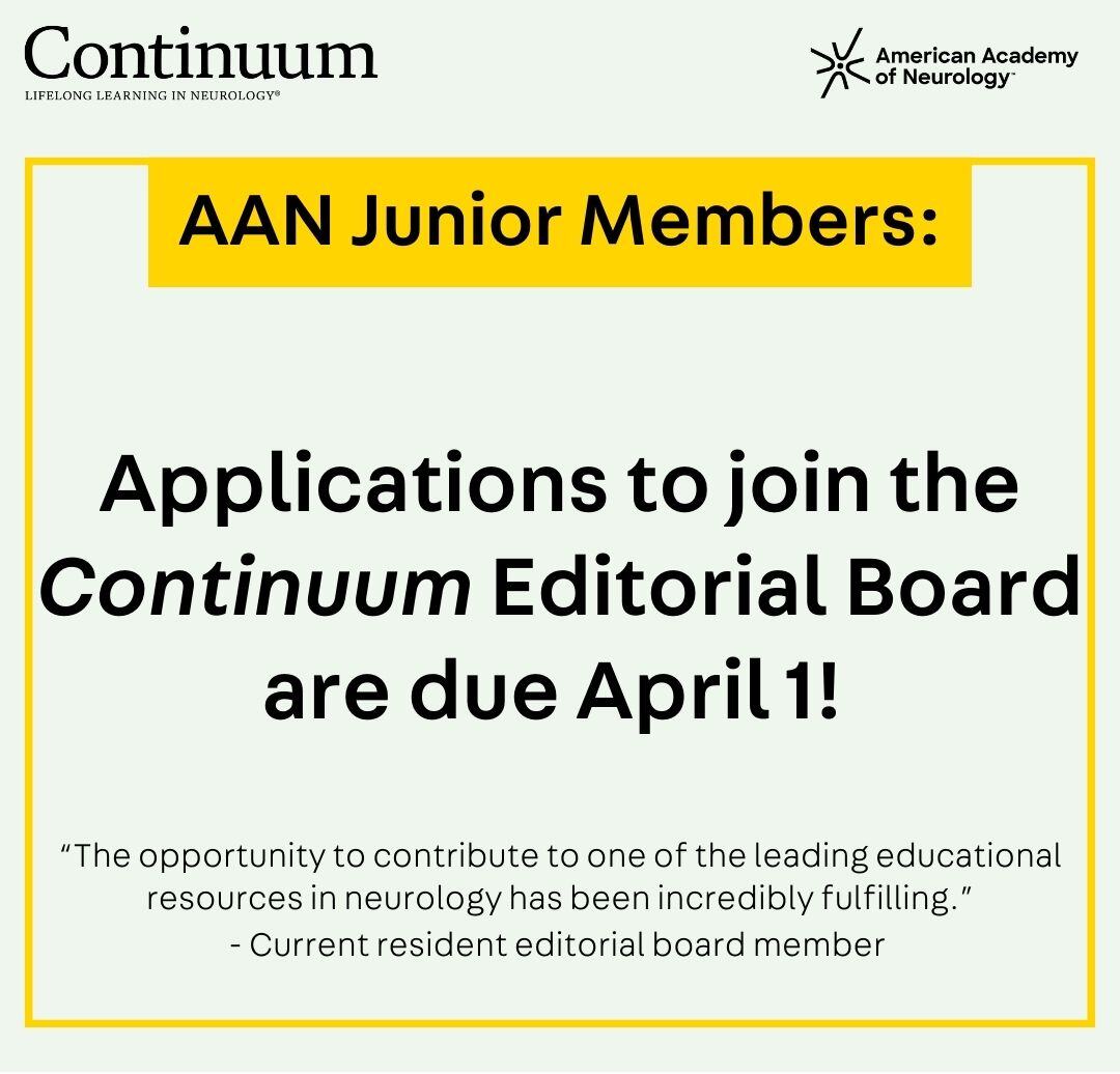 Calling all AAN Junior Members! Applications are due in 3 weeks. How to apply: hubs.la/Q03bbYjM0.
@AANMember
#Neurology #MedEd #NeuroTwitter