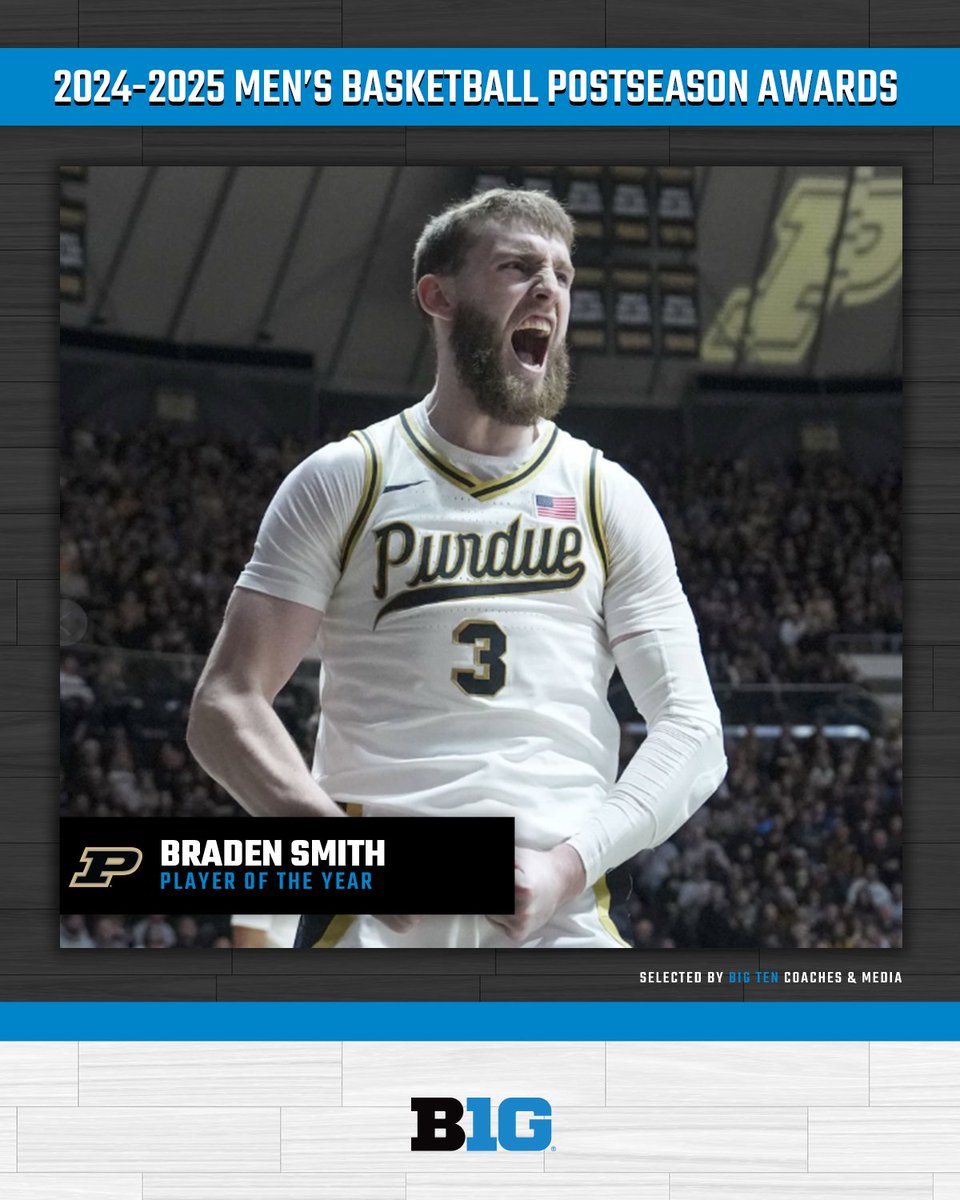 🏀 𝐏𝐥𝐚𝐲𝐞𝐫 𝐨𝐟 𝐭𝐡𝐞 𝐘𝐞𝐚𝐫 🏀

Braden Smith, <a href="/BoilerBall/">Purdue Men's Basketball</a> 

Averaging 16.3 points per game... with 506 points, 272 assists, 72 steals, and 145 rebounds this season. What a season for Braden Smith! 

#B1GMBBall