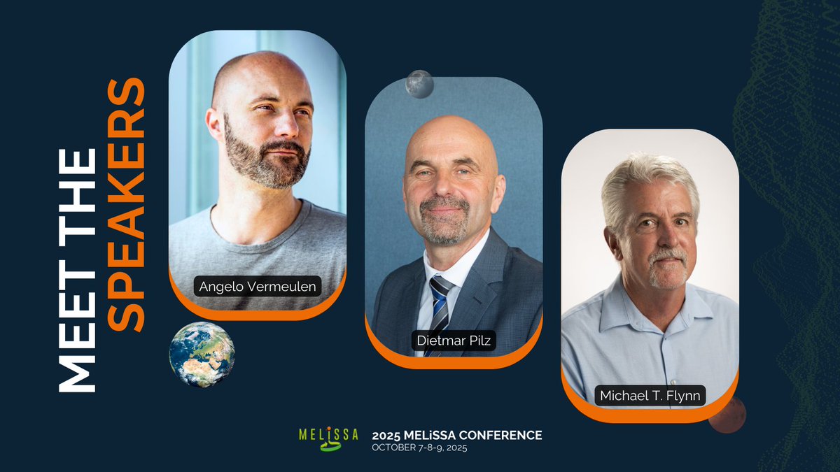#2025MELiSSAConference: NEW SPEAKERS! 🙌

We're thrilled to welcome Angelo Vermeulen, Dietmar Pilz &amp; Michael T. Flynn as key speakers! 😌

Don't miss this unique chance to meet them &amp; discuss space research &amp; circular economy! 🚀

Join us &amp; learn more 👇
2025melissaconference.org