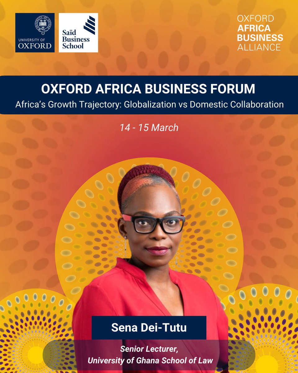 Announcing our #OxfordAfricaBusinessForum 2025 Speakers at <a href="/OxfordSBS/">Saïd Business School</a>  🌍Dr. Sena Dei-Tutu, Senior Lecturer, University of Ghana School of Law

Link in bio to secure your tickets 🎟️!