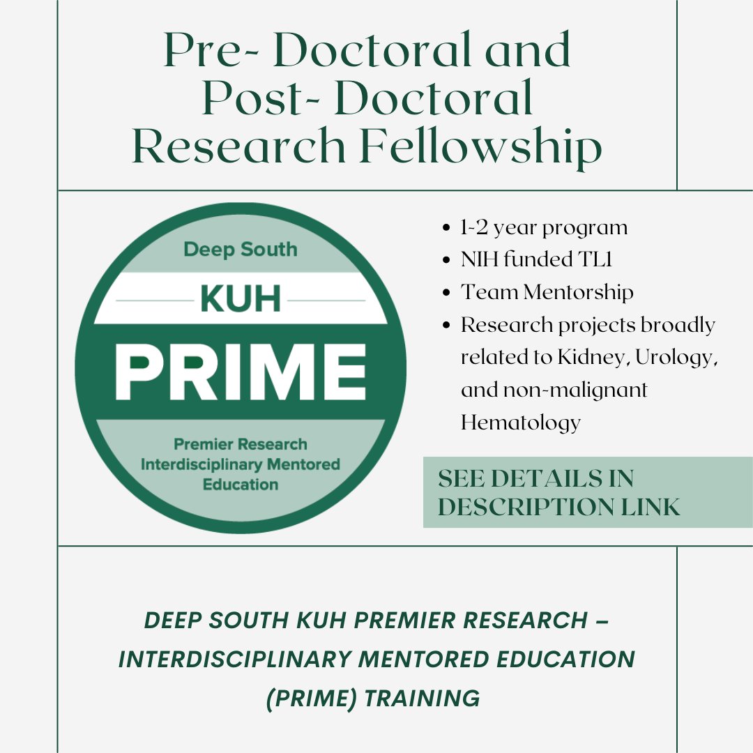 KUH PRIME (@kuhprime) on Twitter photo 📢NIH-funded pre and post-doctoral research fellowship in Kidney, Urology & non-malignant Hematology at Augusta University, Tulane University or UAB. To learn more visit: sites.uab.edu/kuhprime/train… @uabdeptmed @aug_university <a href="/TulaneRedBeans/">Tulane Kidney Beans</a> 📢NIH-funded pre and post-doctoral research fellowship in Kidney, Urology & non-malignant Hematology at Augusta University, Tulane University or UAB. To learn more visit: sites.uab.edu/kuhprime/train… @uabdeptmed @aug_university <a href="/TulaneRedBeans/">Tulane Kidney Beans</a>