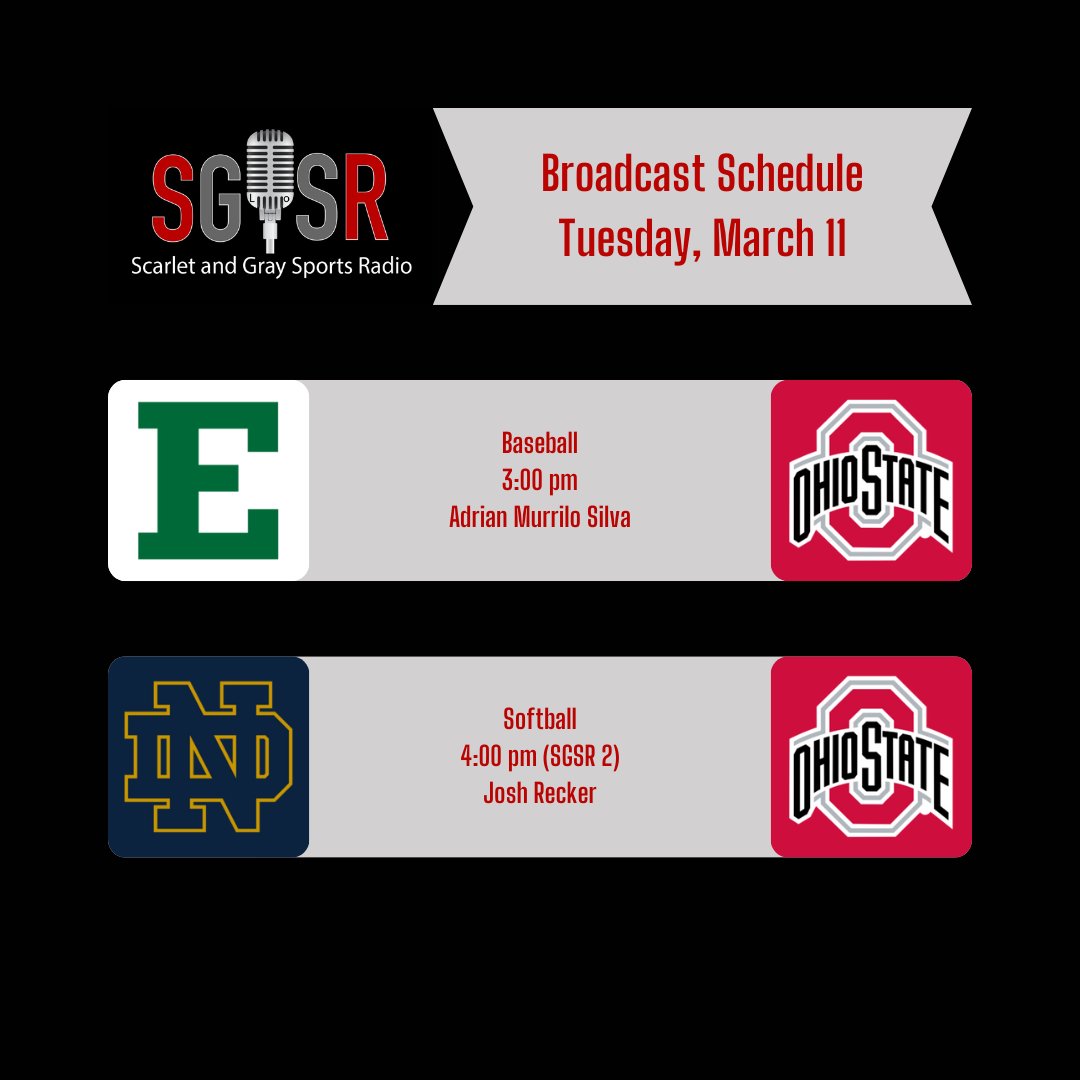 Scarlet & Gray Sports Radio (@sgsr_osu) on Twitter photo Join SGSR for coverage of <a href="/OhioStateBASE/">Ohio State Baseball</a> and <a href="/OhioStateSB/">Ohio State Softball</a> on this spring break afternoon. Join SGSR for coverage of <a href="/OhioStateBASE/">Ohio State Baseball</a> and <a href="/OhioStateSB/">Ohio State Softball</a> on this spring break afternoon.