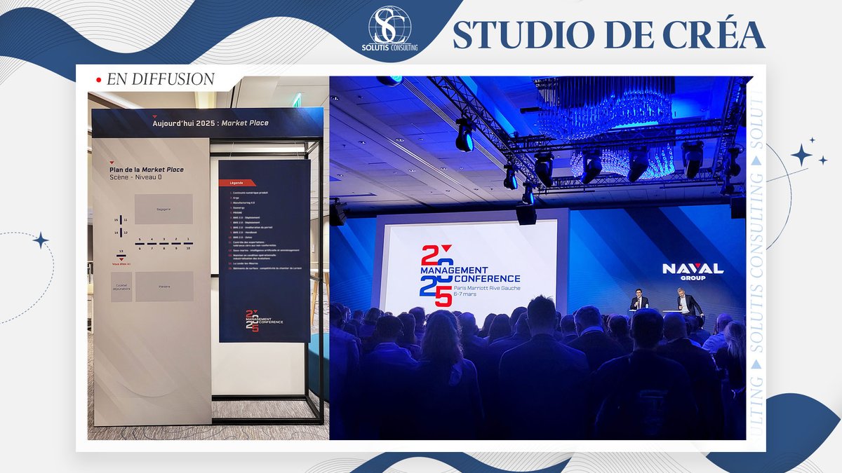 🚢 Nous avons produits les #panneaux de 15 stands de la Market Place ainsi que les infodécors, les jingles #vidéos et la #présentation pour la plénière Manco de Naval Group.