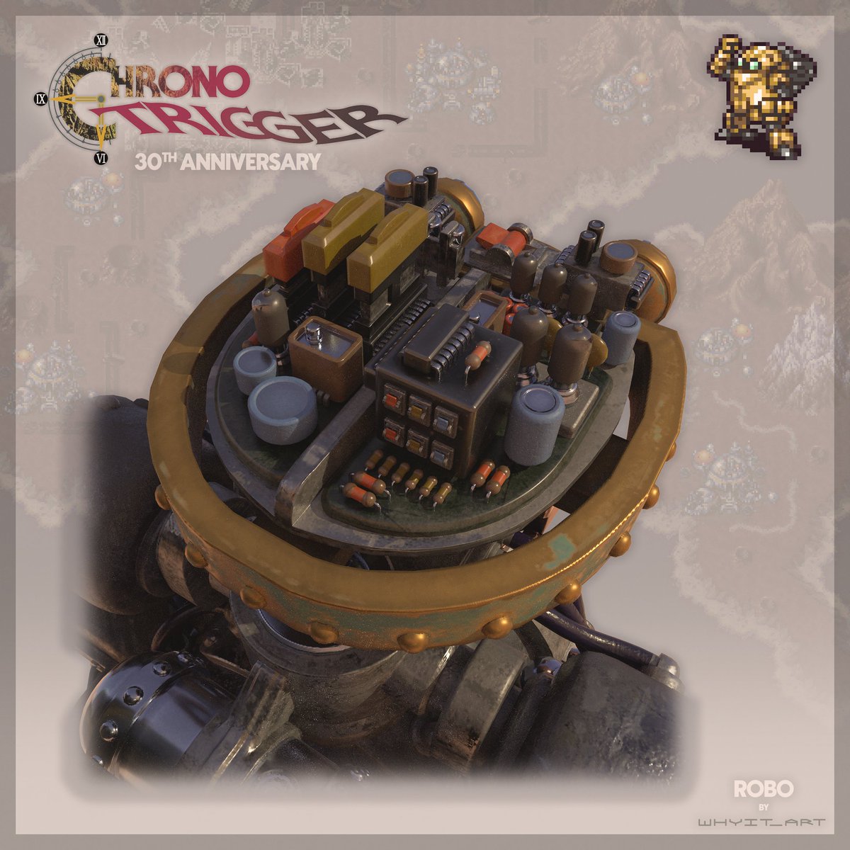 whyit_art's tweet image. Chrono Trigger was released for the SNES 30 years ago today.  It shares rarified air with the greatest games ever made.  I still remember my first journey to the Millennium Fair. 🤖
#ChronoTrigger #ChronoTrigger30th
#クロノトリガー #クロノトリガー30周年 
#3dart #videogames #robo