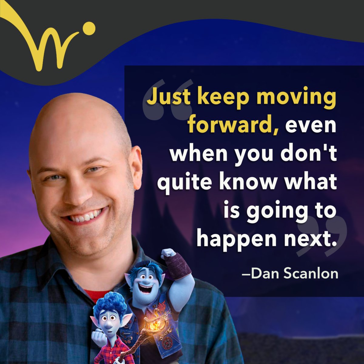pietroschito's tweet image. Dan Scanlon is a talented animator, director, and screenwriter known for his work in Pixar’s "Monsters, Inc."👁️, "Cars"🏁 and as director of "Monsters University"🎓 and "Onward"🪄 #DanScanlon #Onward #WriteForAnimation
