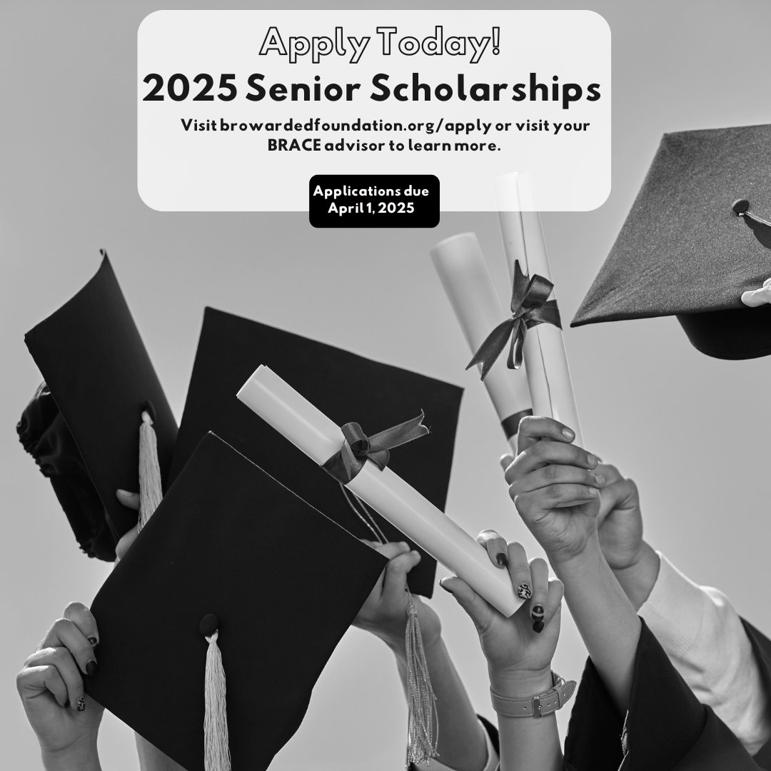 🎓 Attention, Broward County seniors! Your future is waiting, scholarship opportunities are still available to help you reach your goals. Don’t miss out, apply today at browardedfoundation.org/apply!