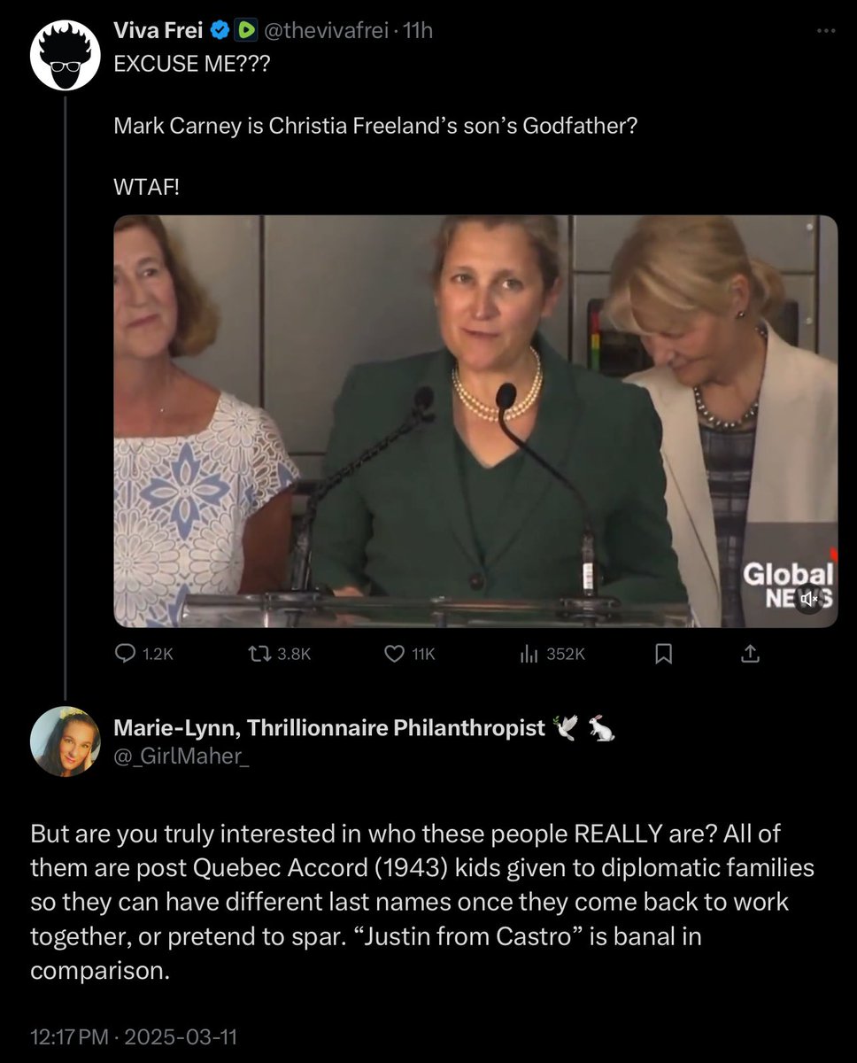 _GirlMaher_'s tweet photo. There is a story behind the relationship of Mark Carney, Chrystia Freeland and Ghislaine Maxwell.

But it undoes a lot of what people take for granted, and it touches the biggest sacred cow psyops in the world.

Testing to see if I will get blocked for adding info. https://t.co/16S7gueihj