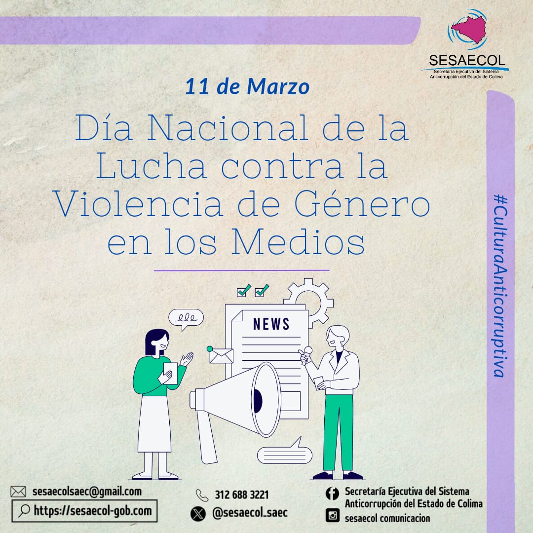 Hoy es un día para reflexionar sobre la labor de los medios de comunicación en la lucha contra la violencia de género. ¡Promovamos la igualdad de género!

#CulturaAnticorruptiva