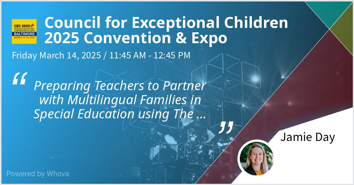 JamieTDay's tweet image. I am speaking at Council for Exceptional Children 2025 Convention &amp;amp; Expo. Please check out my talk if you&apos;re attending the event! #CEC2025