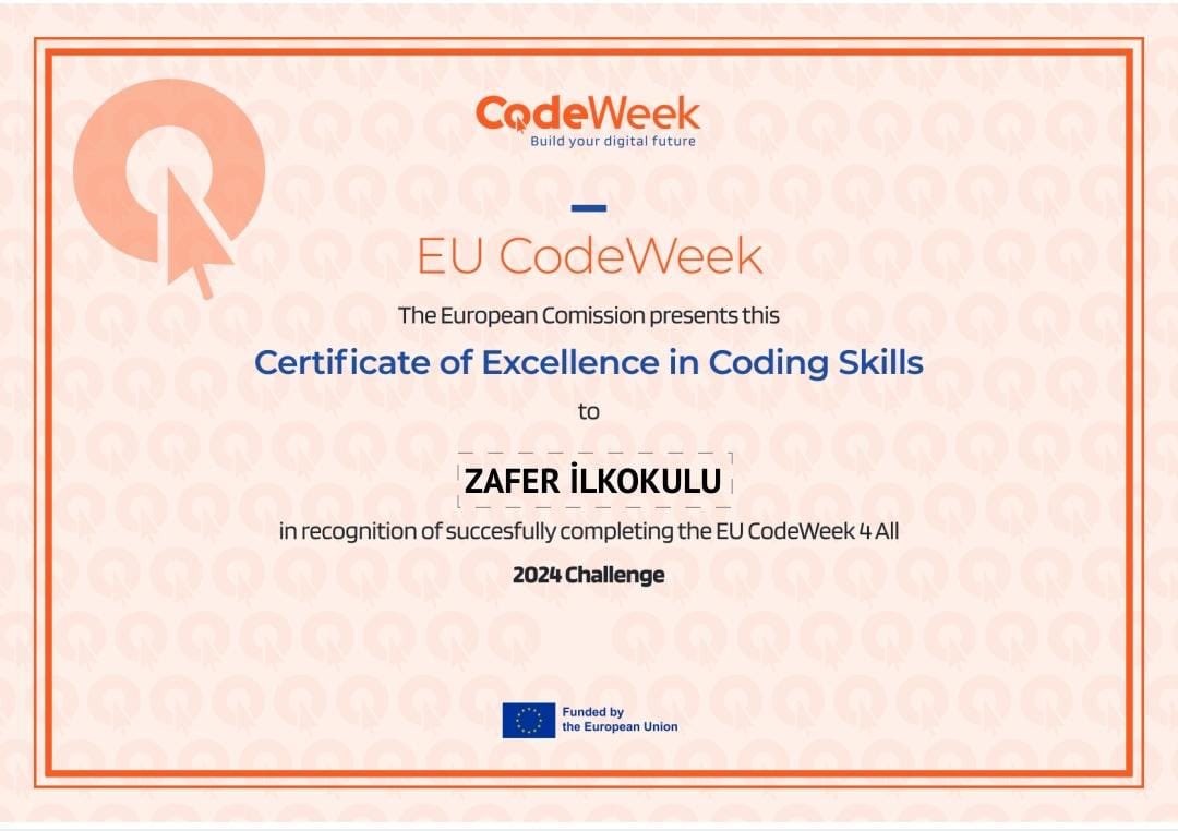 Zafer İlkokulu Altıntaş Kütahya (@zafer_ntas) on Twitter photo Öğretmen ve öğrencilerimizin
“Kodlama Haftası” kapsamında gerçekleştirdiği etkinliklerle Codeweek 4All 2024 Challenge Kod Haftası Mükemmellik Sertifikasını almaya hak kazandık.🧿👏🏻
<a href="/tcmeb/">Millî Eğitim Bakanlığı</a> <a href="/kutahyamem/">Kütahya İl Millî Eğitim Müdürlüğü</a> <a href="/myilmaz2023/">MUSTAFA YILMAZ 🟢</a> <a href="/kaltintas_mem/">Altıntaş İlçe Millî Eğitim Müdürlüğü</a> @codeweekturkiye
#TürkiyeYüzyılıMaarifModeli Öğretmen ve öğrencilerimizin
“Kodlama Haftası” kapsamında gerçekleştirdiği etkinliklerle Codeweek 4All 2024 Challenge Kod Haftası Mükemmellik Sertifikasını almaya hak kazandık.🧿👏🏻
<a href="/tcmeb/">Millî Eğitim Bakanlığı</a> <a href="/kutahyamem/">Kütahya İl Millî Eğitim Müdürlüğü</a> <a href="/myilmaz2023/">MUSTAFA YILMAZ 🟢</a> <a href="/kaltintas_mem/">Altıntaş İlçe Millî Eğitim Müdürlüğü</a> @codeweekturkiye
#TürkiyeYüzyılıMaarifModeli