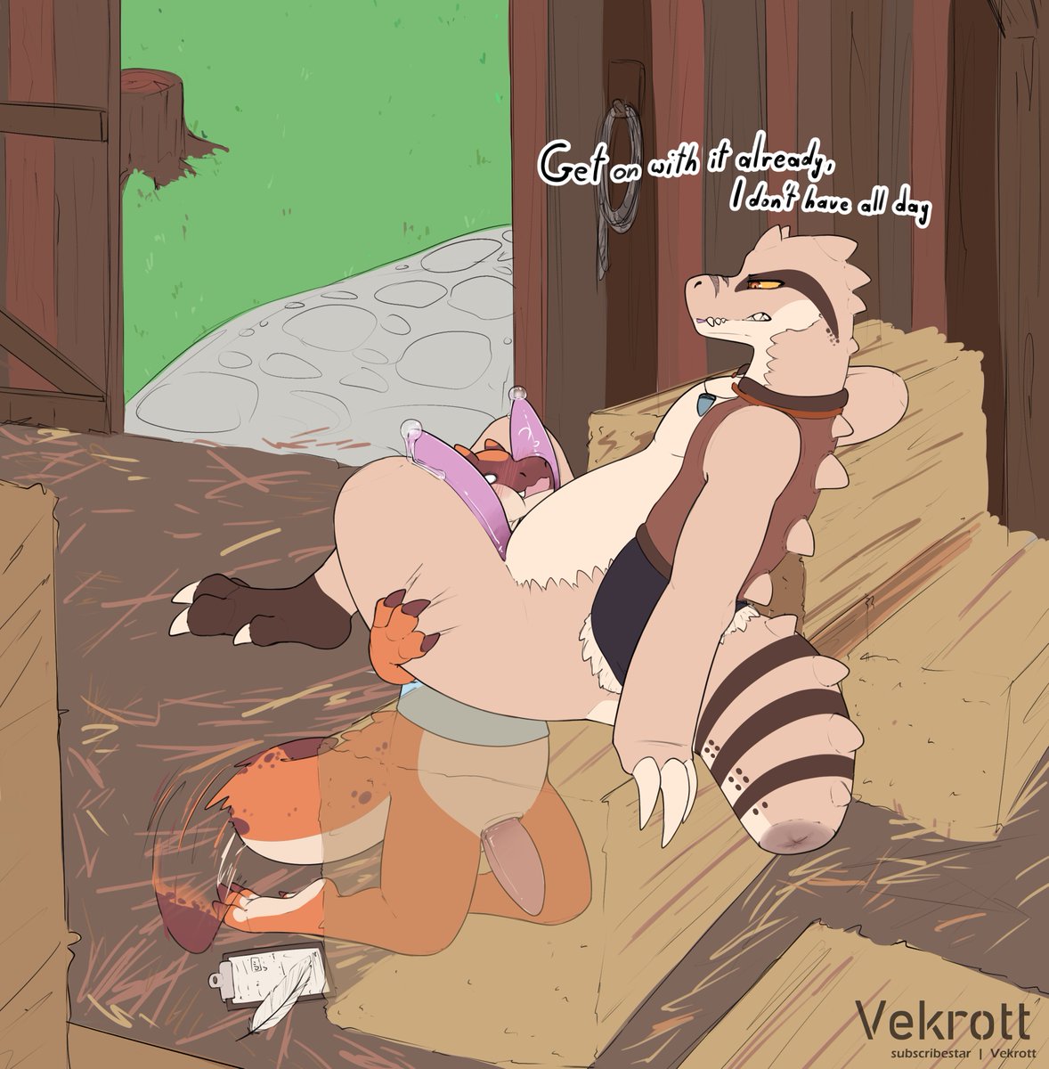 Two dinos in a stable