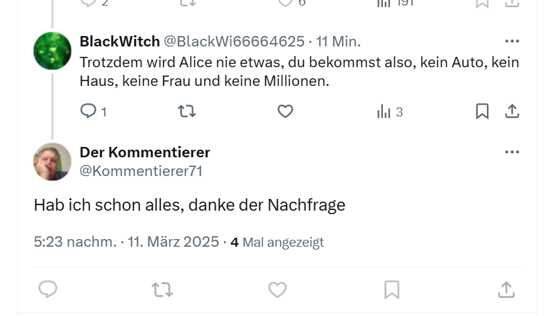 🤣🤣🤣🤣So einfach schafft man es von den braunen Lappen blockiert zu werden. Die stolzen Patrioten der #afdmachtdummenochduemmer sind wahre Kämpfer für ihre Sache.