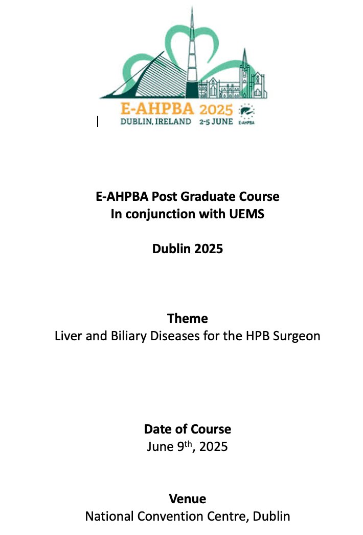 Only 90 days until our E-AHPBA Post-Graduate Course taking place on the eve of #EAHPBA25 #Dublin 

Stellar Faculty line-up including Society and College Presidents, Superstar Surgeons, Radiologists and oncologists galore!

Will fill up early - here's your warning to register!