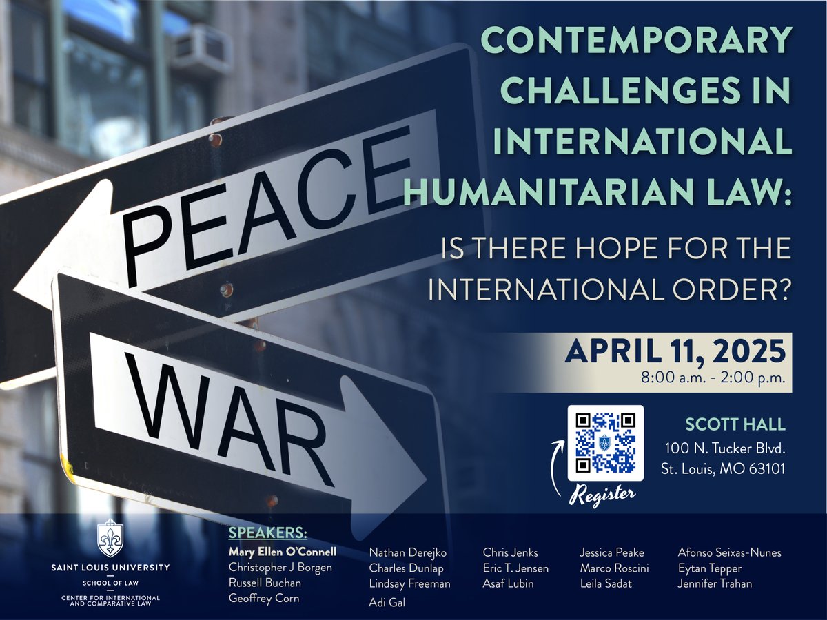 This year Symposium <a href="/SLULAW/">SLU LAW</a> .  <a href="/SLU_LAW_CICL/">SLU LAW CICL</a>  is proud to welcome Professor Mary Ellen O'Connell (University of Notre Dame) as the keynote speaker. 
SLU Law will gather for 3 days a group of scholars to reflect on the current challenges of IHL.
Thank you Eric to the 17 speakers!.
