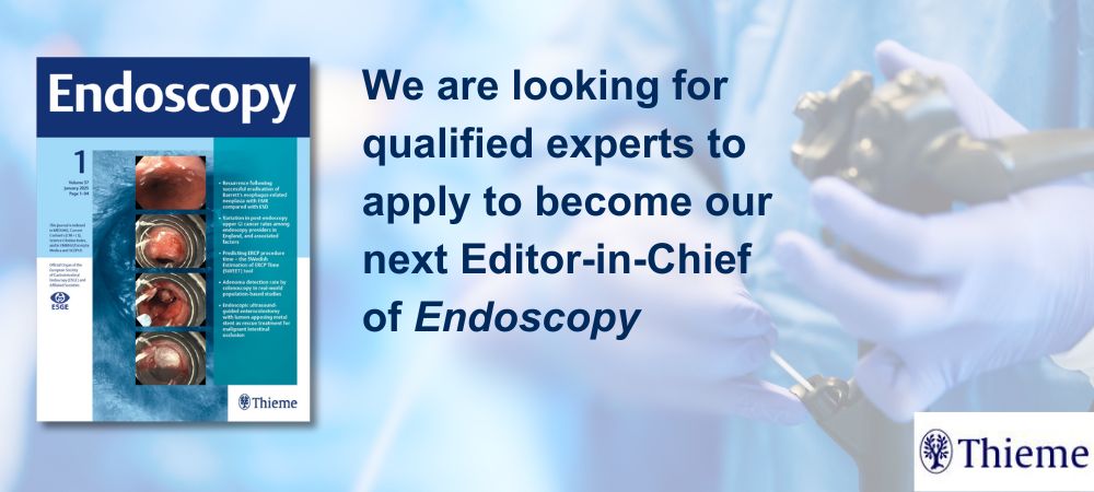 ESGE (@esge_news) on Twitter photo Thieme Group & the ESGE are seeking a distinguished and proactive academic leader for the prestigious position of Editor-in-Chief for the <a href="/endoscopyjrnl/">Endoscopy Journal</a>. For full details of this unique opportunity, and to apply, please visit: endoscopy.thieme.com/de/call-for-ap…
Closing date: March 31, 2025. Thieme Group & the ESGE are seeking a distinguished and proactive academic leader for the prestigious position of Editor-in-Chief for the <a href="/endoscopyjrnl/">Endoscopy Journal</a>. For full details of this unique opportunity, and to apply, please visit: endoscopy.thieme.com/de/call-for-ap…
Closing date: March 31, 2025.