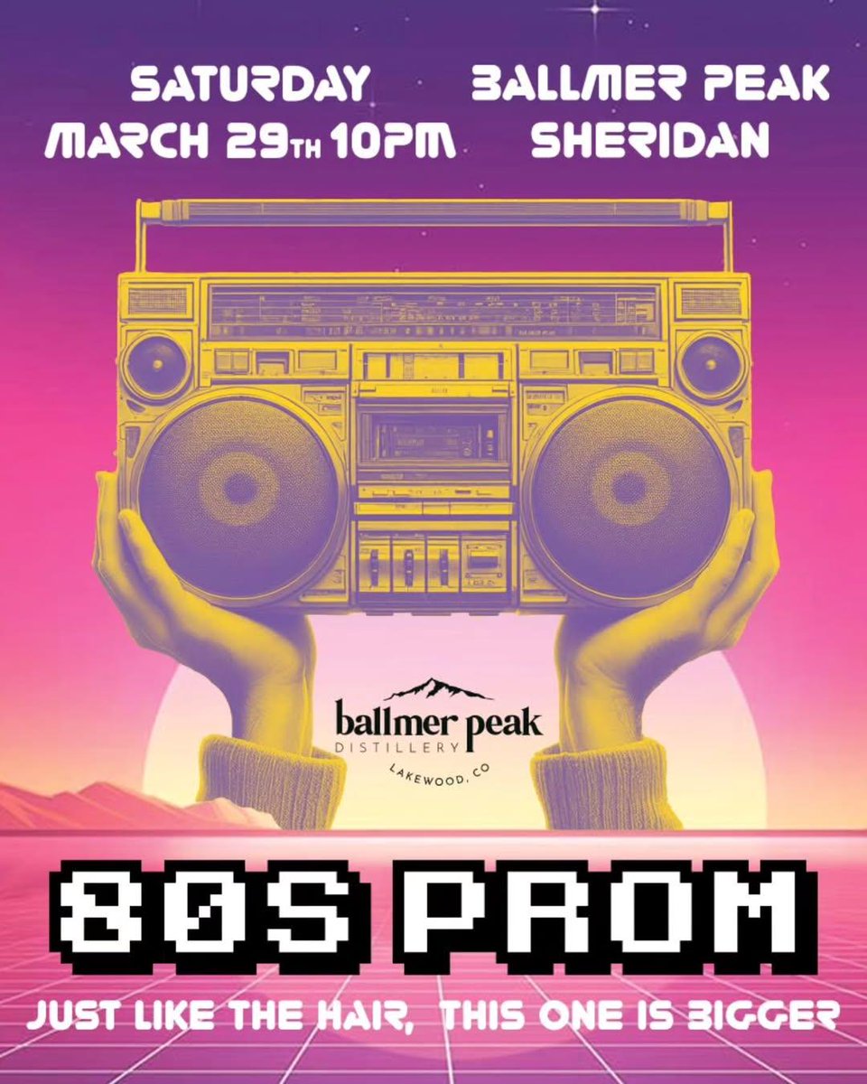 We're going big for 80s! Join us Sat Mar-29 at our Sheridan tasting room for 80s Prom. Drinks &amp; your favorite 80s cliches. Each ticket includes your 1st drink &amp; prom photos. Come dressed as a jock, nerd, goth, or prep and re-live your  wonder years. eventbrite.com/e/80s-prom-tic…