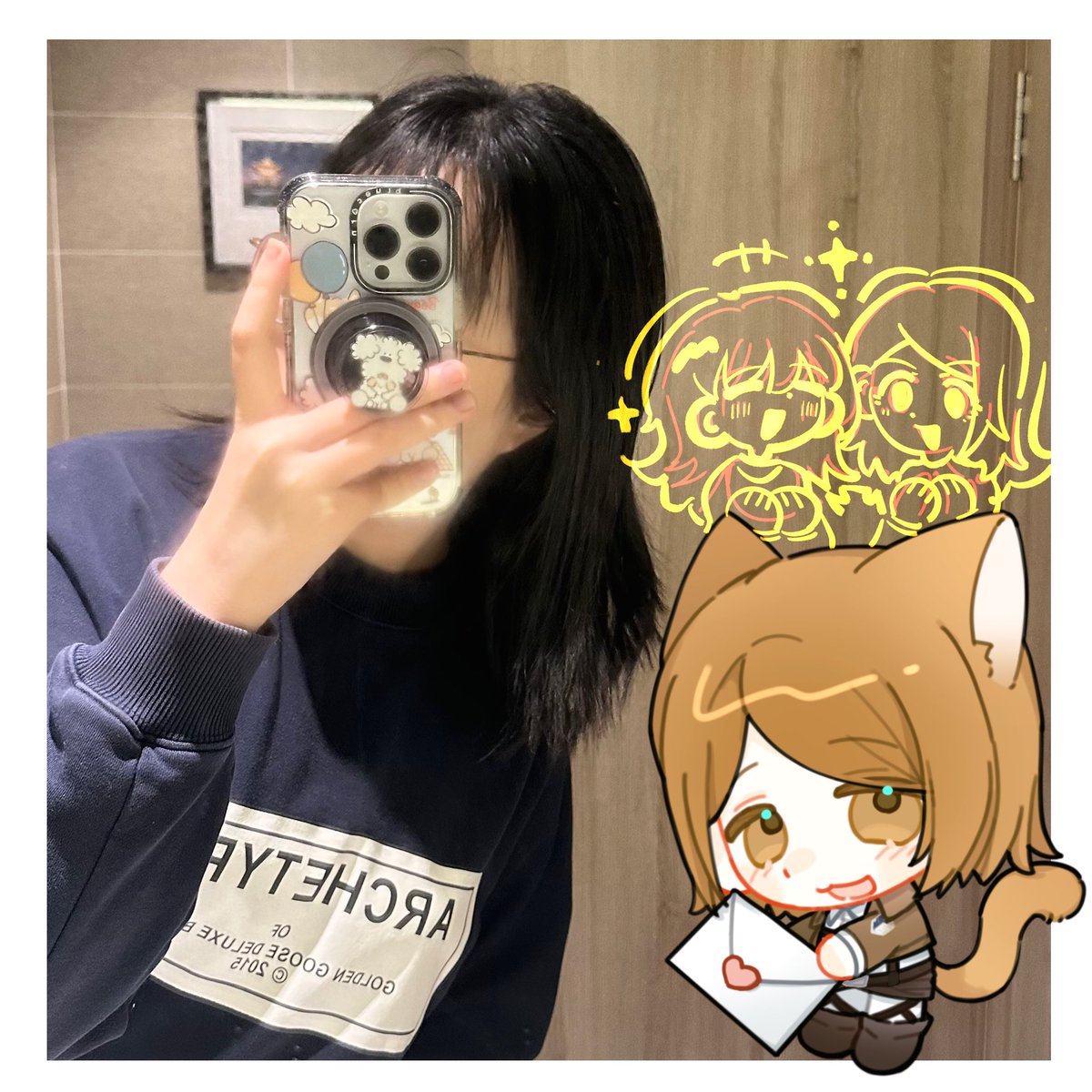 一剪刀下去博主喜提我推同款外翘发型！！！！！本来还在emo理发师把我的长卷卷全切没了，结果照着镜子突然产生了巨大的既视感——这不是我宝的发型吗！！