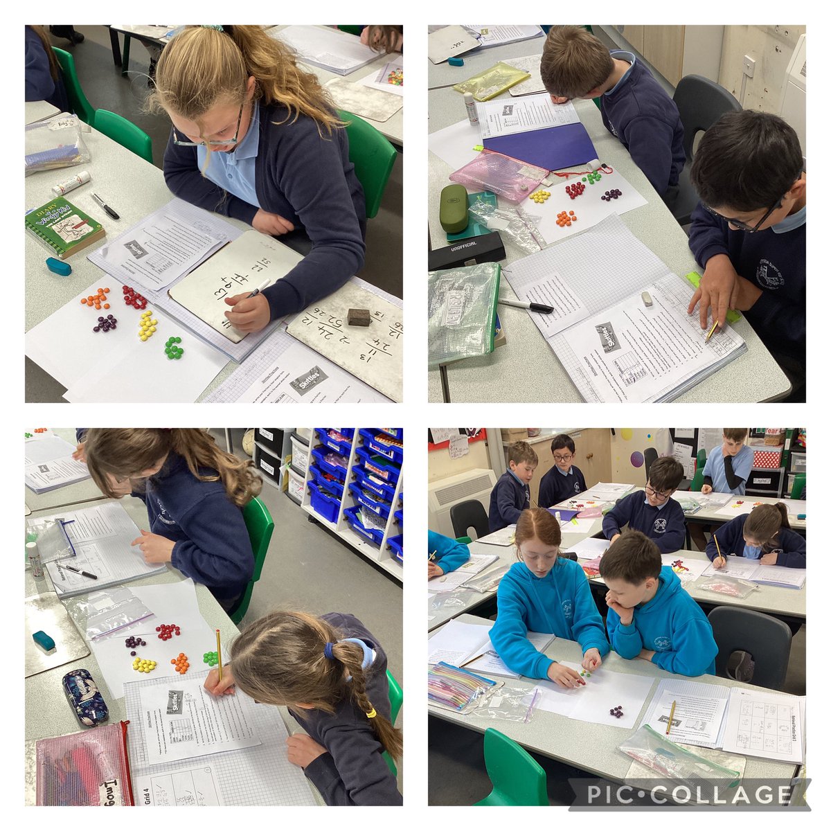 Mrs Glovers maths group working practically to calculate fractions of amounts