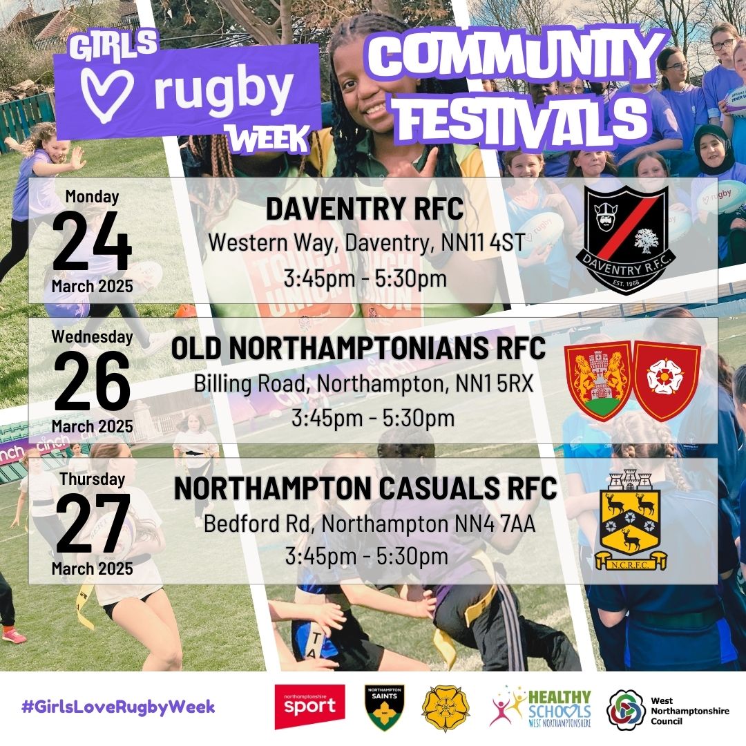 SND School Sport (@sndschoolsport) on Twitter photo As part of #GirlsLoveRugbyWeek, we are delivering a number of free Community Festivals for girls in Years 5/6/7/8 aiming to give girls a #positiveexperience of rugby.
Contact david.hanson@northamptonshiresport.org to book your place.
*Parents must stay for the event As part of #GirlsLoveRugbyWeek, we are delivering a number of free Community Festivals for girls in Years 5/6/7/8 aiming to give girls a #positiveexperience of rugby.
Contact david.hanson@northamptonshiresport.org to book your place.
*Parents must stay for the event