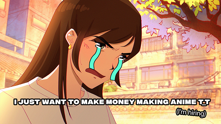 Anime twitter, I'M HIRING!!!! I received a grant from the Titmouse Foundation and I'm spending it all on artists while continuing to live off my savings to make this stupid thing. Here's a tiny sneak peek into my project 😅 link to apply in the thread below~ #anime #indieanime