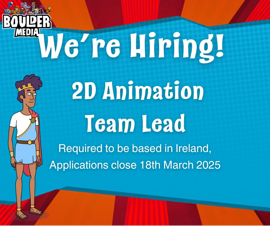 Boulder Media (@bouldermedialtd) on Twitter photo Folks: we're hiring! 🥳
2D Animation Team Lead. 
Submissions close on March 18th.  Apply using the link below. Good luck! 🙌
63cfe2b674b466401a5d1aa2.kenjo.io Folks: we're hiring! 🥳
2D Animation Team Lead. 
Submissions close on March 18th.  Apply using the link below. Good luck! 🙌
63cfe2b674b466401a5d1aa2.kenjo.io