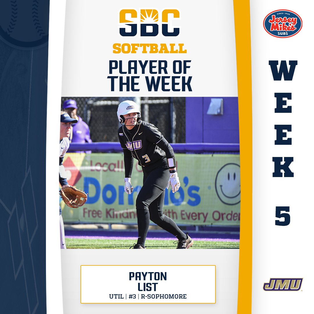 Sun Belt (@sunbelt) on Twitter photo πππ¦π§ ππ¨π ππ‘ππ§ππ.
<a href="/JMUSoftball/">JMU Softball</a> redshirt sophomore utility player Payton List earns #SunBeltSB Player of the Week after batting .625 with 4 home runs and 10 RBI for the Dukes. βοΈπ₯
π° Β» sunbelt.me/3QYCxiA πππ¦π§ ππ¨π ππ‘ππ§ππ.
<a href="/JMUSoftball/">JMU Softball</a> redshirt sophomore utility player Payton List earns #SunBeltSB Player of the Week after batting .625 with 4 home runs and 10 RBI for the Dukes. βοΈπ₯
π° Β» sunbelt.me/3QYCxiA
