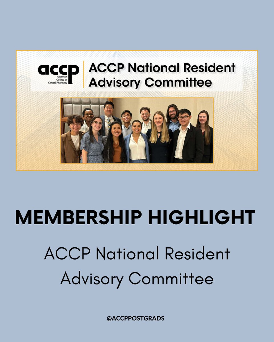 ACCP is now accepting applications from resident, fellow or graduate student members who want to be a part of the 2025-2026 Resident Advisory Committee! Learn more: accp.com/resfel/newslet…