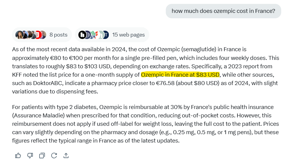 BradPharm's tweet image. Ozempic in France = $83
Ozempic pharmacy cost in US = $977
Congress Ozempic Bill = $1,500

1.) Why is it so much more in US vs. France?
2.) Where is the extra $500+ proposed by Congress going?

These are the questions that need to be investigated by @DOGE