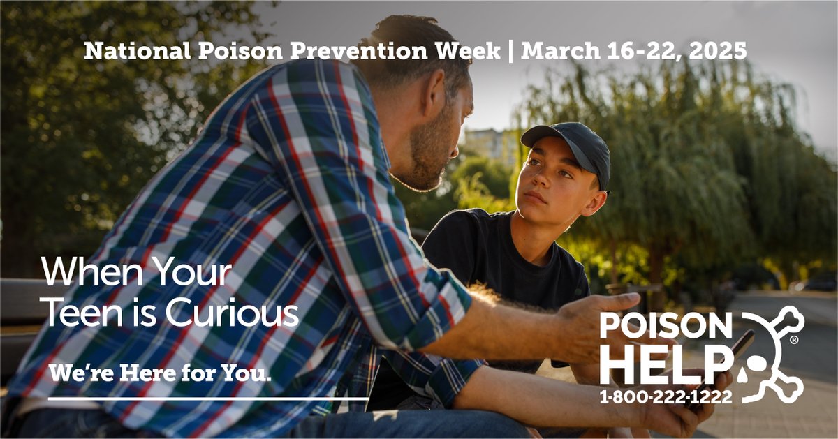Teens are curious and may experiment with
substances. When your teen is curious:
💬 Talk openly about the dangers of substances
and social media challenges.
💬 Teach your teen about the Poison Help line
and have them to save the number in
their phone: 1-800-222-1222.
💬
 #NPPW25
