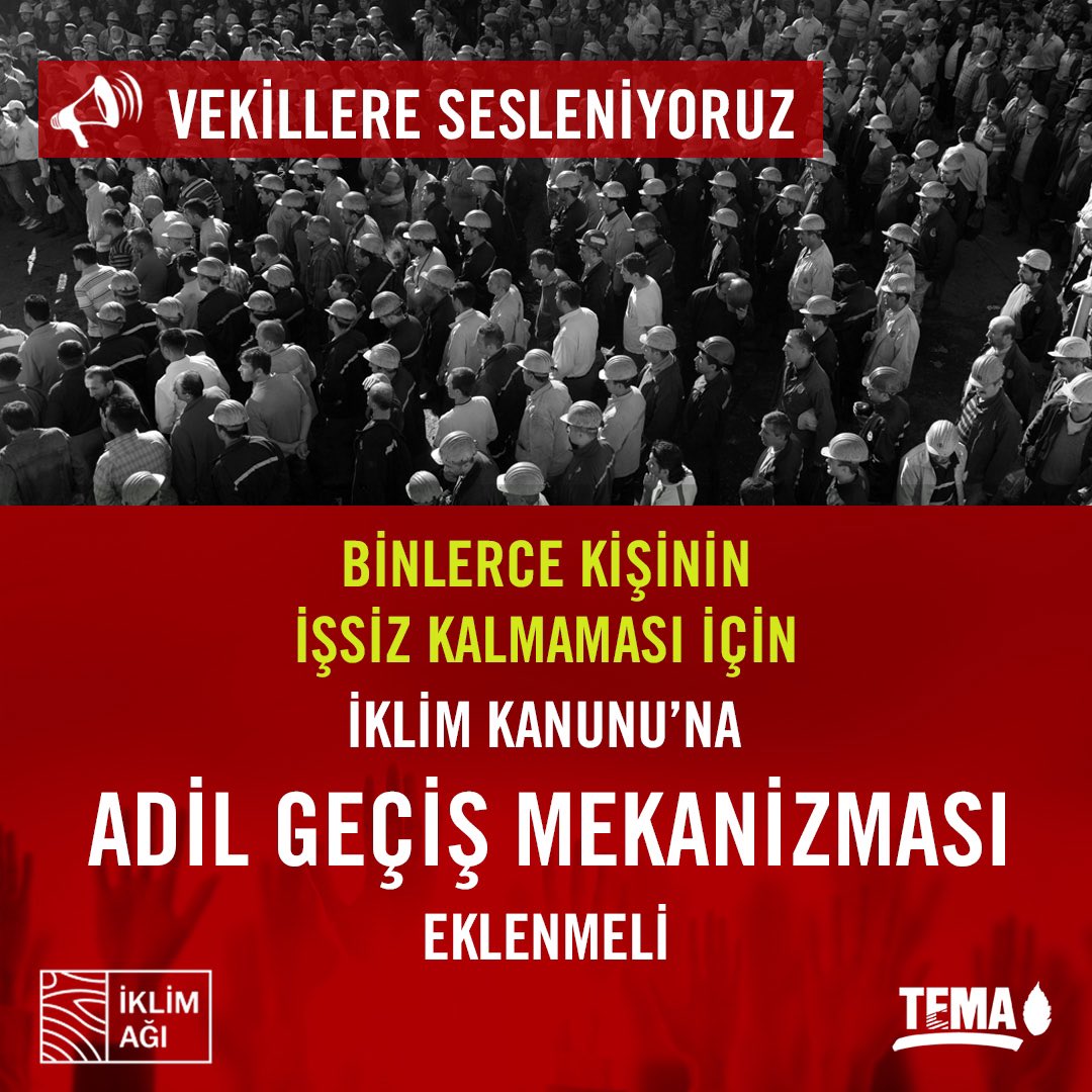 İklim Kanunu yarın Genel Kurul’da görüşülecek. 

Kanun’da adil geçiş mekanizması olsun, Ermenek’te ve Zonguldak’ta plansız kapanan madenlerde olduğu gibi maden işçileri işsiz kalmasın, göç başlamasın, aileler dağılmasın…
#AdilGeçişMekanizmasıEklenmeli
