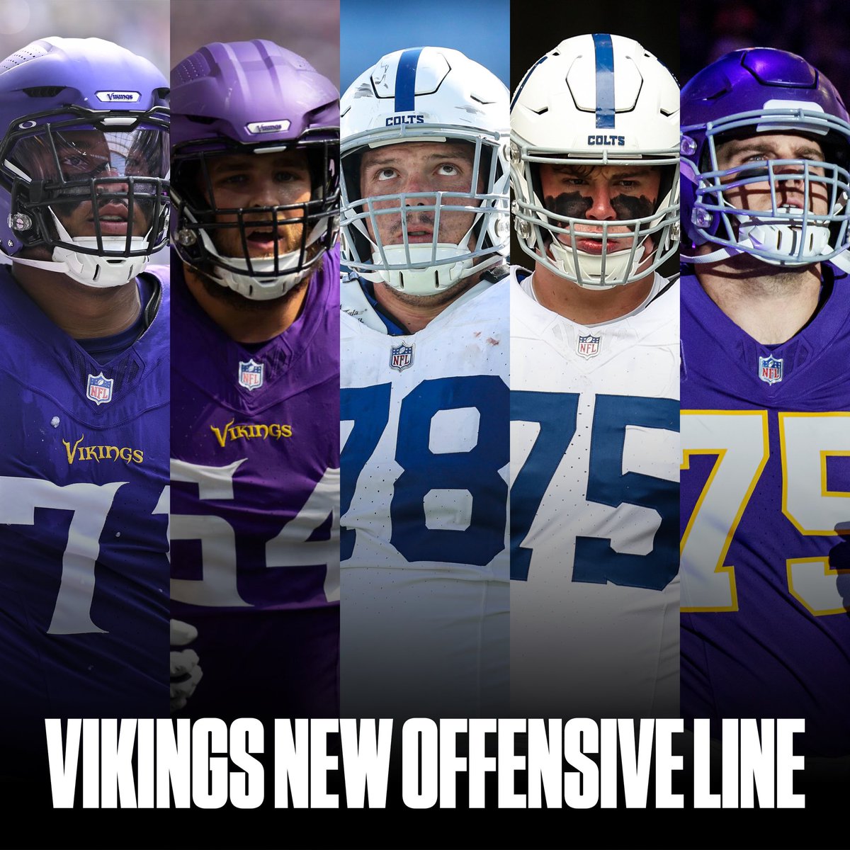 The Vikings new OL is looking DANGEROUS 😤

LT Christian Darrisaw (best tackle in NFL)
LG Blake Brandel (sneaky good guard)
C Ryan Kelly (four-time Pro Bowler)
RG Will Fries (top free agent guard)
RT Brian O'Neill (two-time Pro Bowler)