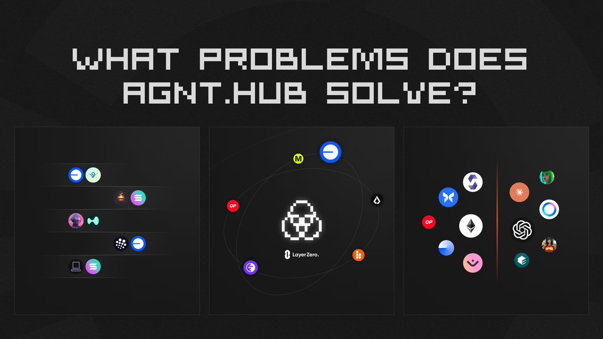 agnt_hub's tweet image. What problems does AGNT Hub solve? 

New projects struggle to get exposure. Builders hit technical walls. 
AI agents get locked into single chains with no way out. 

AGNT Hub fixes that:

🔸AGNT Connect – No more isolated ecosystems. Get instant exposure where users actually are.…