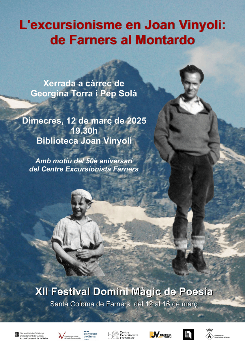 A banda d'això, dimecres 12 de març, a la Biblioteca Joan Vinyoli...
🩷A les 18h, club de lectura: 𝑆𝑖 𝑢𝑛𝑎 𝑒𝑚𝑒𝑟𝑔𝑒̀𝑛𝑐𝑖𝑎, de Mireia Calafell.
🩵A les 19.30h, xerrada «L’excursionisme en Joan Vinyoli: de Farners al Montardo», amb Georgina Torra i Pep Solà. <a href="/cefarners/">Centre Exc. Farners</a>