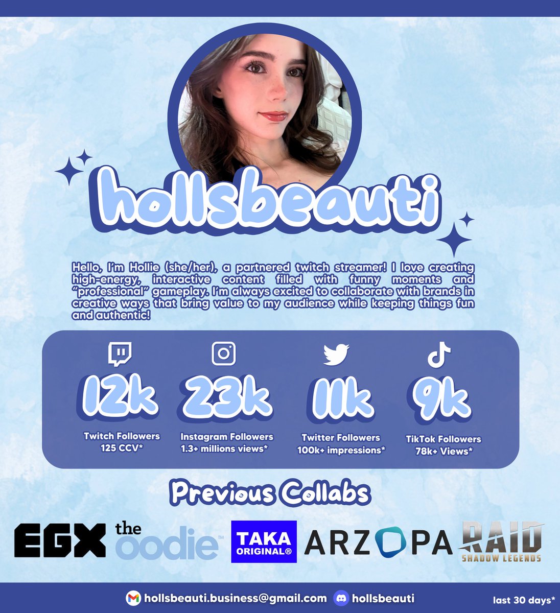 𝒽ℴ𝓁𝓁𝓈 (@hollsbeauti) on Twitter photo heyo!
i’m open to collaborations, sponsorships and partnership opportunities!
feel free to contact me on email or send me a dm 💙
🔗 linktr.ee/hollsbeauti
✉️ hollsbeauti.business@gmail.com
(retweets and likes help me out 🙂↕️) heyo!
i’m open to collaborations, sponsorships and partnership opportunities!
feel free to contact me on email or send me a dm 💙
🔗 linktr.ee/hollsbeauti
✉️ hollsbeauti.business@gmail.com
(retweets and likes help me out 🙂↕️)