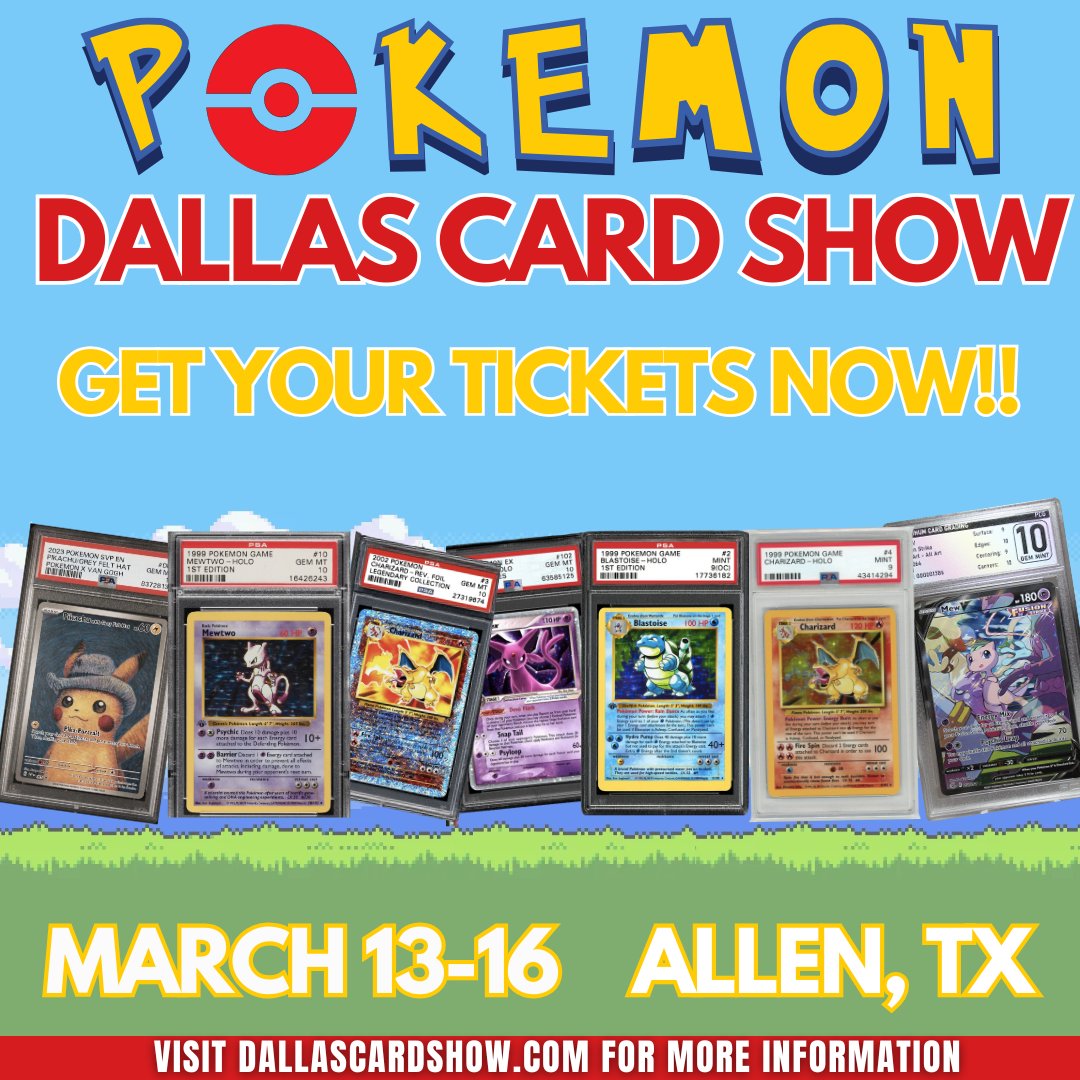 pokemon cards dallas tx 🚨 Calling all Pokémon card collectors! 🎉 The Dallas Card Show is bringing  the ultimate Pokémon experience to Allen, Texas, March 13-16! 🃏✨ Don't  miss your chance to see rare cards, meet
