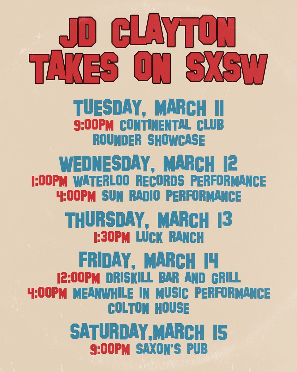 Hey you guys. Here’s the schedule for <a href="/sxsw/">SXSW</a> this week. I’m amp’d. Meet ya there.