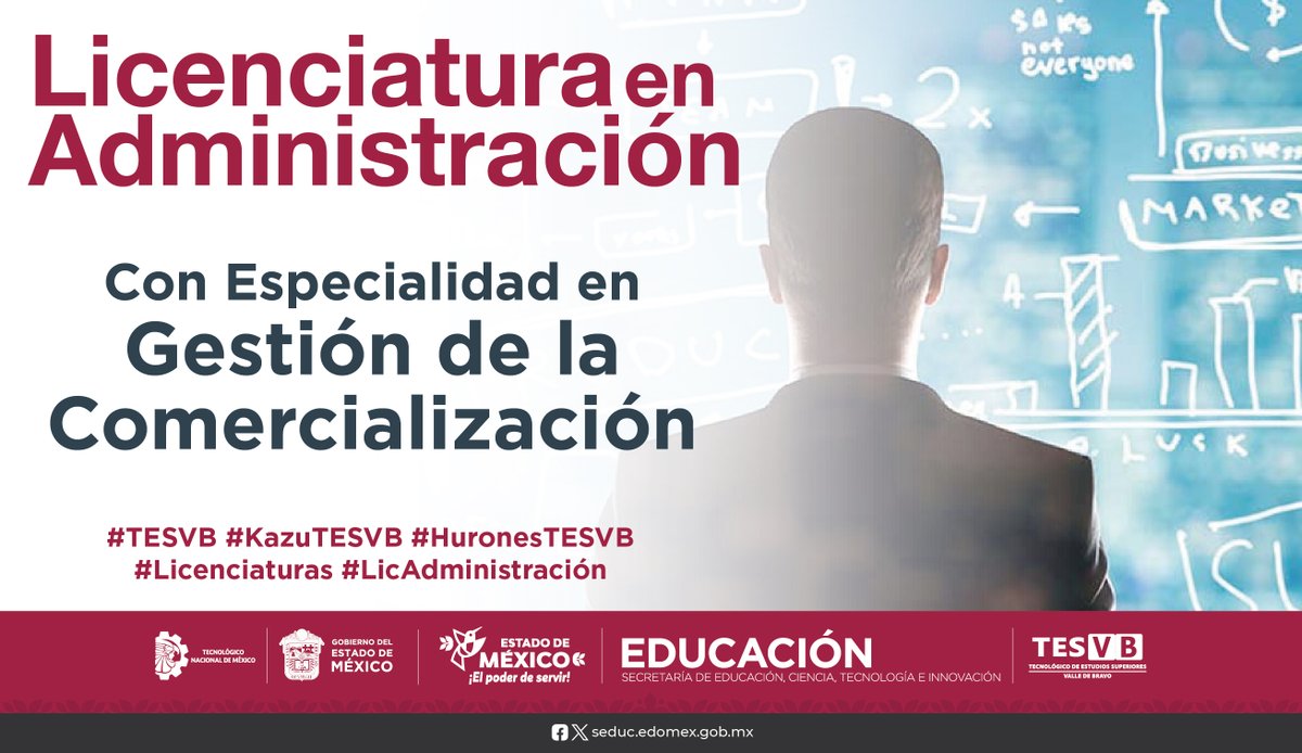 VBravoTecNm's tweet photo. #TESVB Licenciatura en Administración forma profesionistas con capacidad innovadora, para la creación y dirección de proyectos en dónde puedan resolver desafíos en un entorno globalizado, con especialidad en Gestión de la Comercialización.

#HuronesTESVB #KazuTESVB #OrgulloHuron https://t.co/uZqDSOztvh