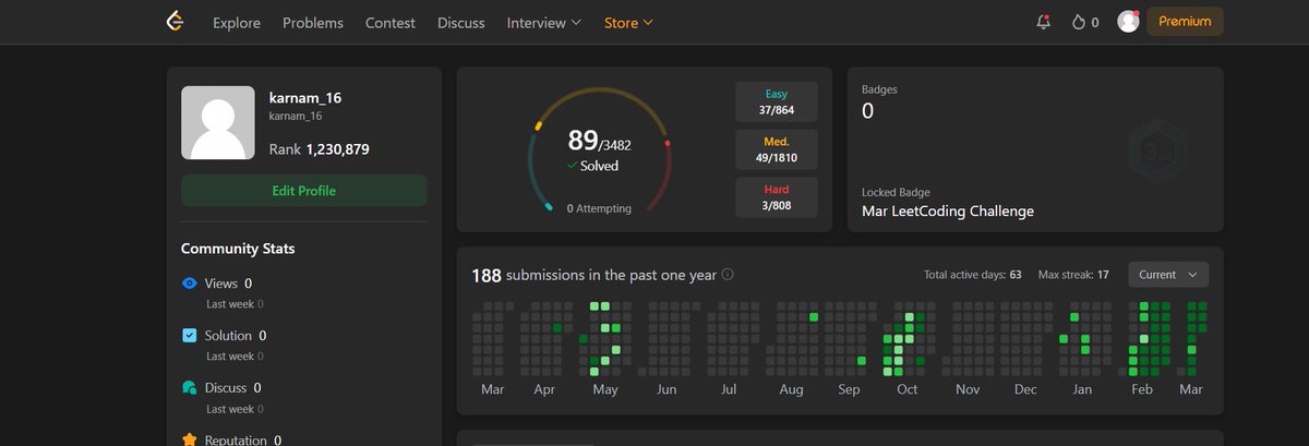 0xRegressor's tweet image. Day 33/100 of #100DaysOfCode
Solved one medium leetcode problem. This is my current progress .
#slowprogress #mycodingjourney #letsconnect #DSA #cpp #accountability