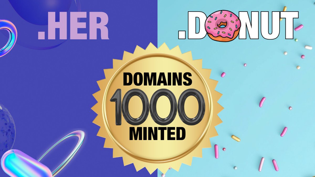 🍩💖 Double the celebration: 1,000 .donut &amp; .her domains minted! 🚀

A sweet milestone for <a href="/donutapp/">Donut 🍩</a> and a powerful step forward for <a href="/createherfest/">CreateHER Fest</a>. 1,000 domains each, and the momentum’s just getting started! ✨

From stacking tasty rewards to empowering women in tech, your